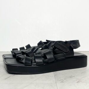 Jeffrey Campbell Square Toe Black Leather Strappy Sandal 9.5